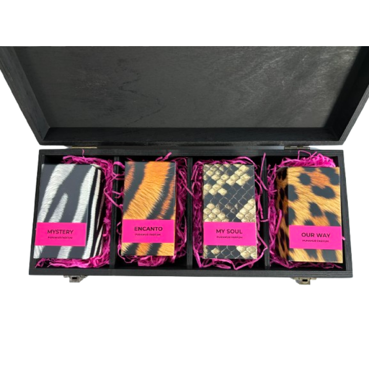 Buy gift set of perfumes Puramur Aroma Line (4 pcs) ) wooden pack