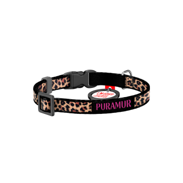 Nylon Collar for Cats and Small Dog Breeds WAUDOG Nylon with QR Passport, "Leopard" Print, Size XS