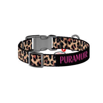 Nylon Collar for Cats and Small Dog Breeds WAUDOG Nylon with QR Passport, "Leopard" Print, Size S