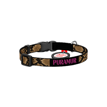 Nylon Collar for Cats and Small Dog Breeds WAUDOG Nylon with QR Passport, "Python" Print, Size XS