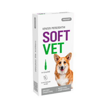 Краплі PROVET SOFTVET для собак середніх порід репелентні 4 піпетки по 1,0 мл